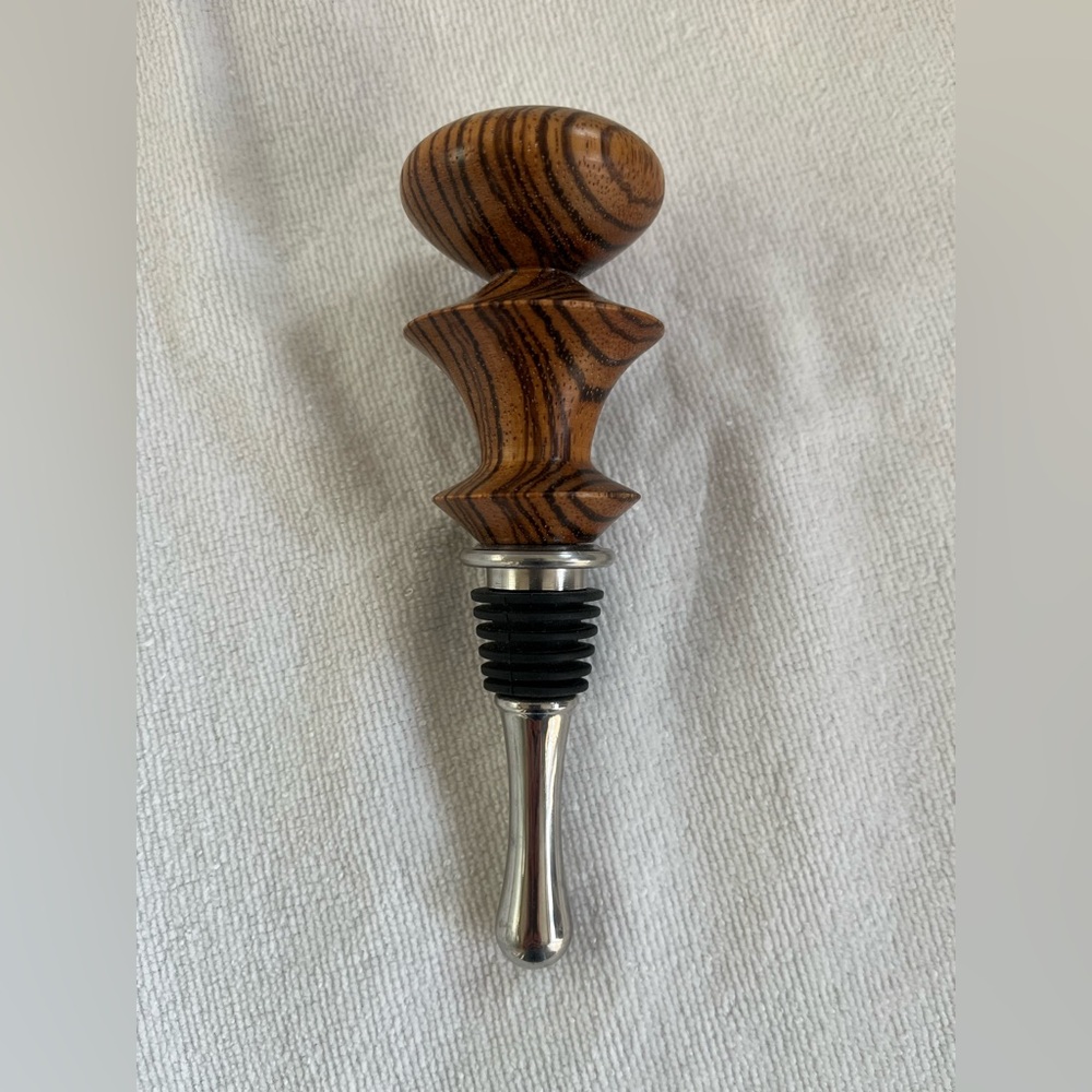 Wood & Chrome Handcrafted Wine Bottle Stopper - Zebra Wood